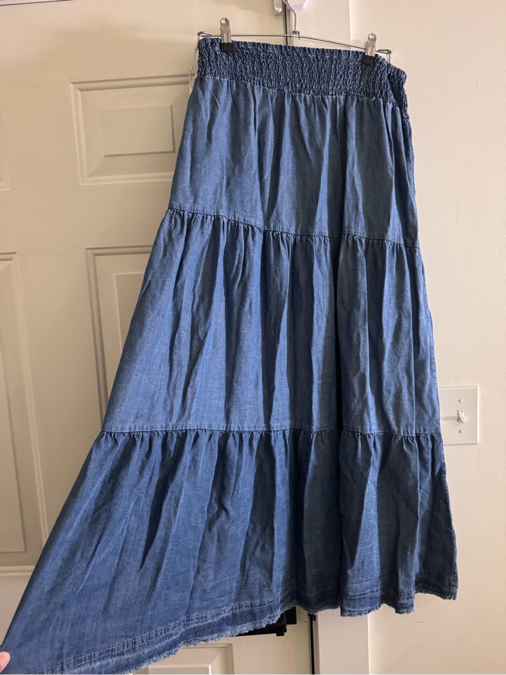 Velvet Heart Tencel Chambray Tiered Maxi Skirt - Blue